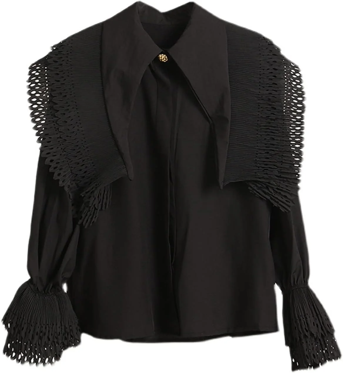 بلوز زنانه VETCS، پیراهن زنانه، یقه برگردان، تک سینه، آستین گشاد، بلوزهای گشاد چین دار زنانه