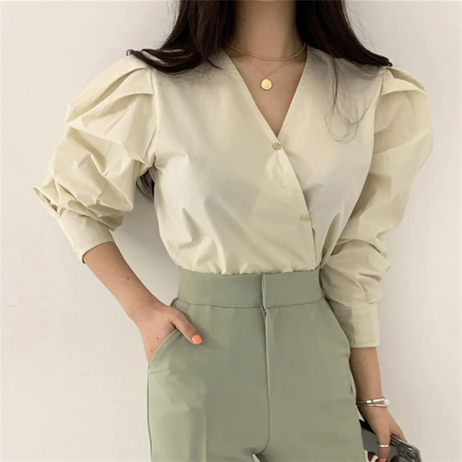 بلوز زنانه VETCS، پیراهن یقه هفت زنانه، تاپ زردآلویی آستین پفی، پیراهن دکمه دار ضربدری زنانه (رنگ: سفید، سایز: Xl) بلوز زنانه VETCS، پیراهن یقه هفت زنانه، تاپ زردآلویی آستین پفی، پیراهن دکمه دار ضربدری زنانه (رنگ: سفید، سایز: Xl)