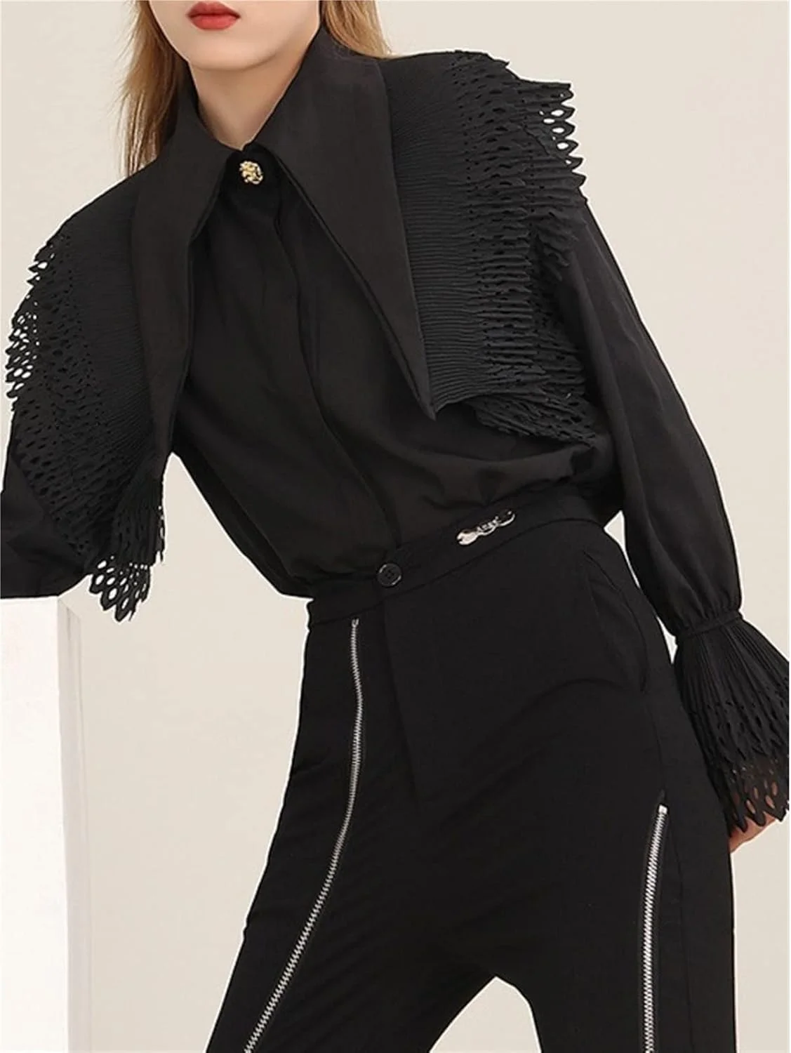 بلوز زنانه VETCS، پیراهن زنانه، یقه برگردان، تک سینه، آستین گشاد، بلوزهای گشاد چین دار زنانه بلوز زنانه VETCS، پیراهن زنانه، یقه برگردان، تک سینه، آستین گشاد، بلوزهای گشاد چین دار زنانه