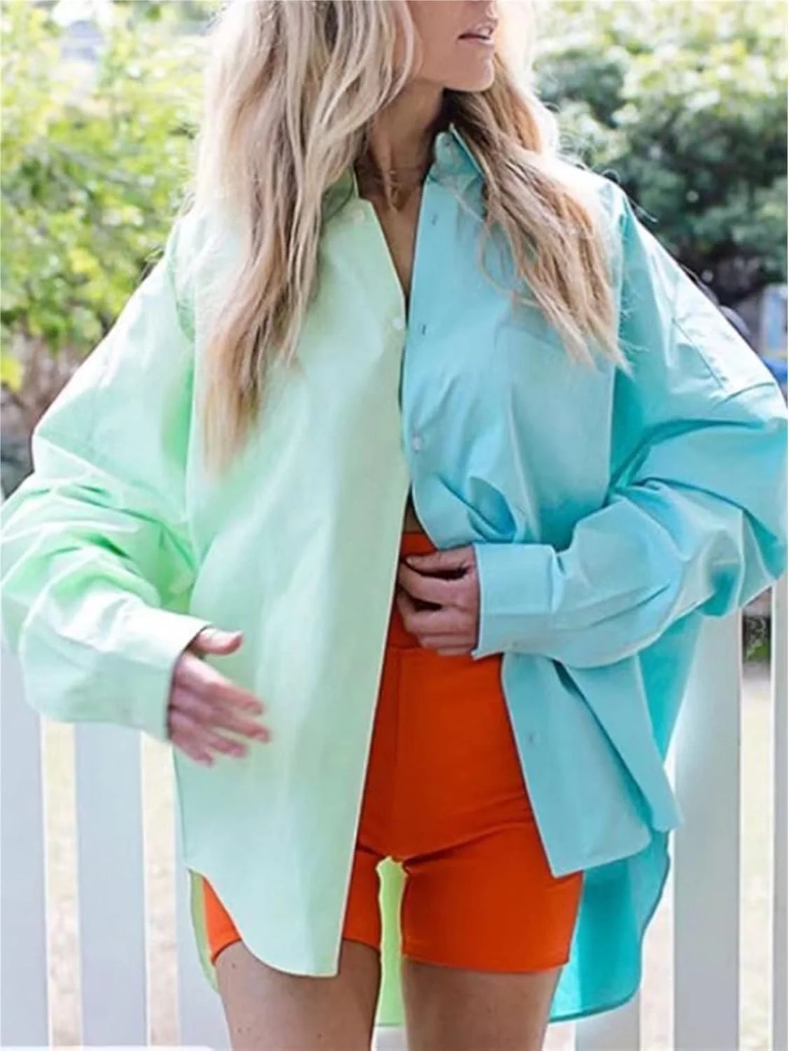 بلوز زنانه VETCS، پیراهن زنانه یقه برگردان تک سینه رنگ متضاد آستین بلند بلوز گشاد غیر رسمی زنانه (رنگ: Hortel، سایز: M) بلوز زنانه VETCS، پیراهن زنانه یقه برگردان تک سینه رنگ متضاد آستین بلند بلوز گشاد غیر رسمی زنانه (رنگ: Hortel، سایز: M)