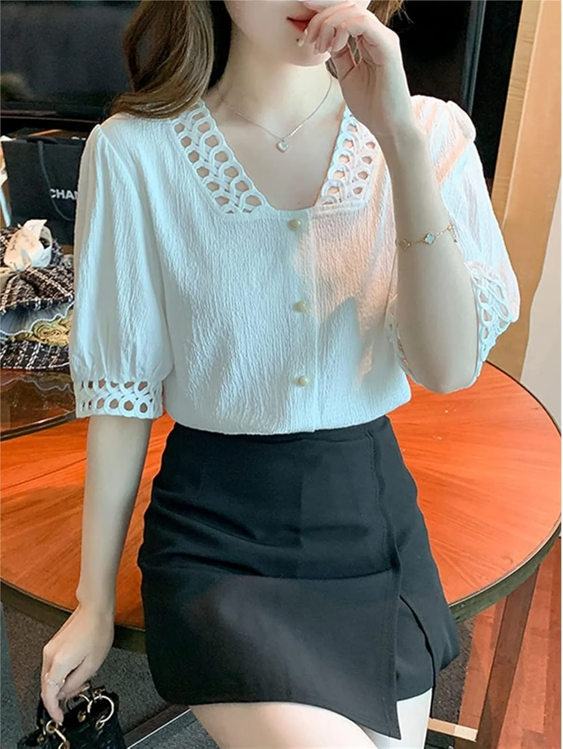 بلوز زنانه VETCS، پیراهن یقه هفت، بلوز و پیراهن زنانه شیفون برش دار، لباس سفید آستین کوتاه زنانه (رنگ: سفید، سایز: S) بلوز زنانه VETCS، پیراهن یقه هفت، بلوز و پیراهن زنانه شیفون برش دار، لباس سفید آستین کوتاه زنانه (رنگ: سفید، سایز: S)