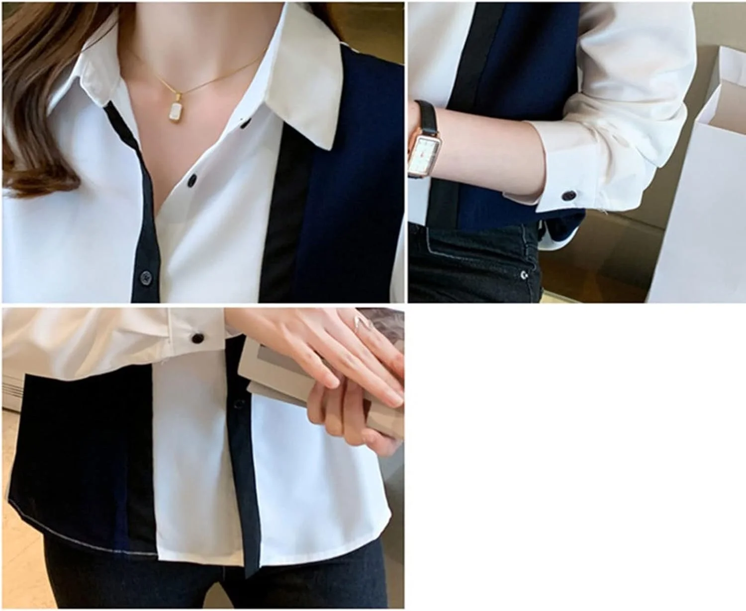 بلوز زنانه VETCS، پیراهن زنانه بهاره، تاپ های تکه دوزی سیاه و سفید زنانه، تاپ آستین بلند، یقه پولو، لباس دکمه دار، پیراهن های پایه زنانه (سایز: S) بلوز زنانه VETCS، پیراهن زنانه بهاره، تاپ های تکه دوزی سیاه و سفید زنانه، تاپ آستین بلند، یقه پولو، لباس دکمه دار، پیراهن های پایه زنانه (سایز: S)