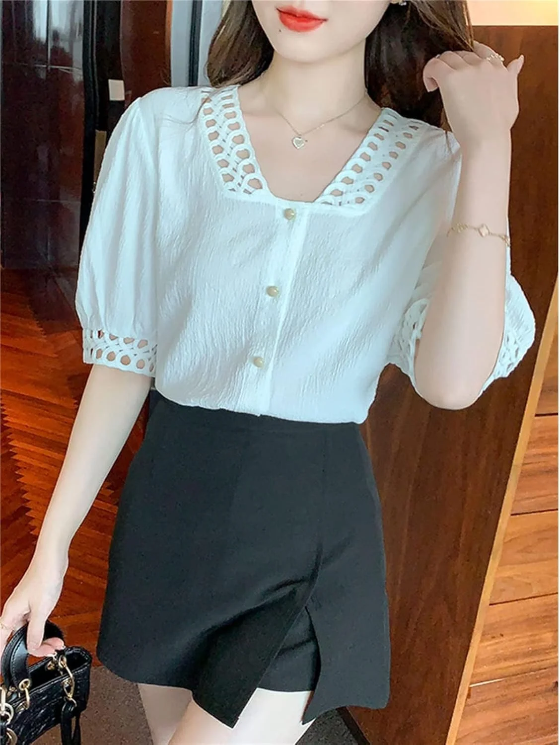 بلوز زنانه VETCS، پیراهن یقه هفت، بلوز و پیراهن زنانه شیفون برش دار، لباس سفید آستین کوتاه زنانه (رنگ: سفید، سایز: S) بلوز زنانه VETCS، پیراهن یقه هفت، بلوز و پیراهن زنانه شیفون برش دار، لباس سفید آستین کوتاه زنانه (رنگ: سفید، سایز: S)