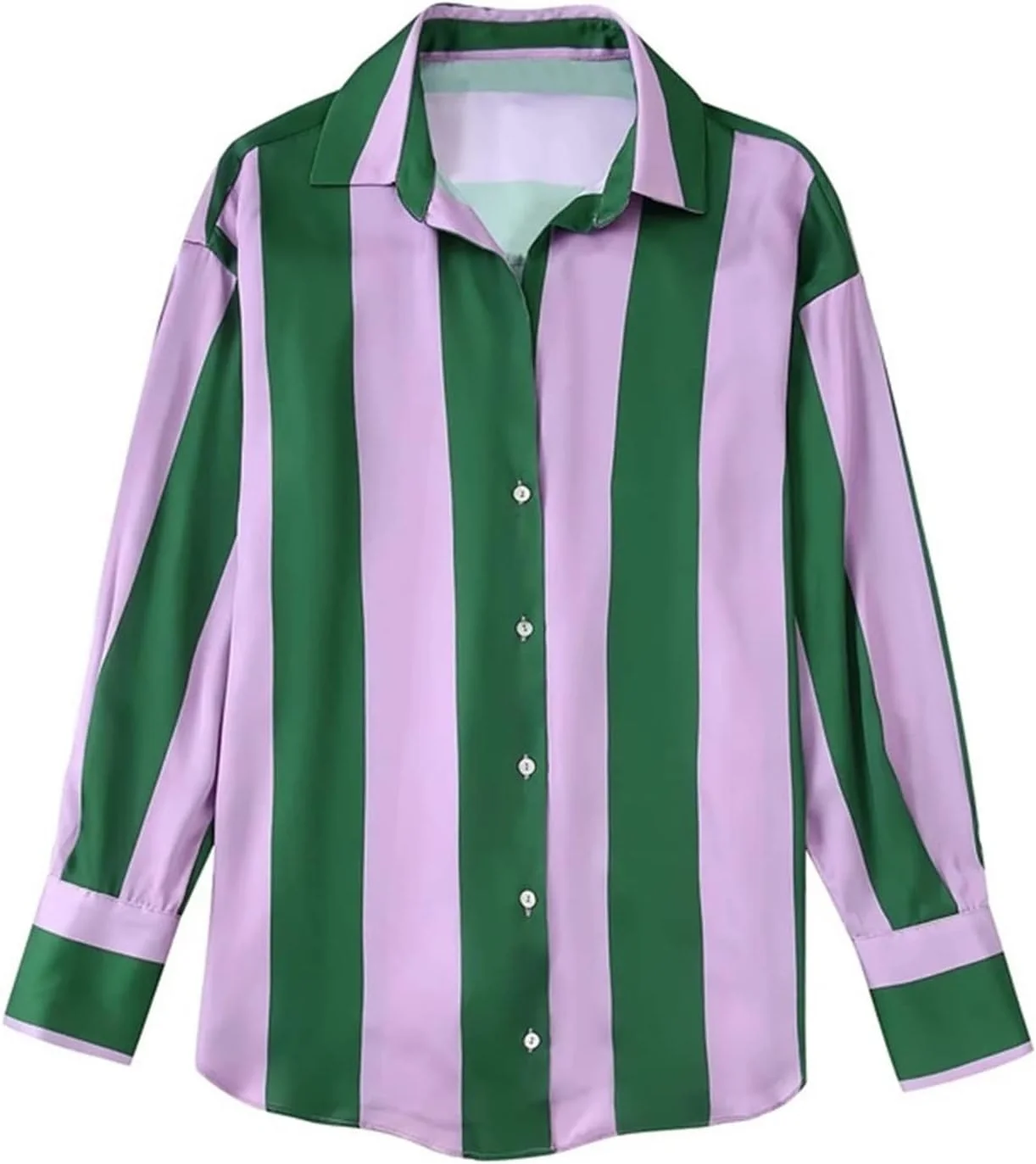 بلوز زنانه VETCS، پیراهن راه راه، بلوز تک سینه زنانه، پیراهن غیر رسمی زنانه، لباس آستین بلند گشاد (رنگ: آبی تیره، سایز: S)