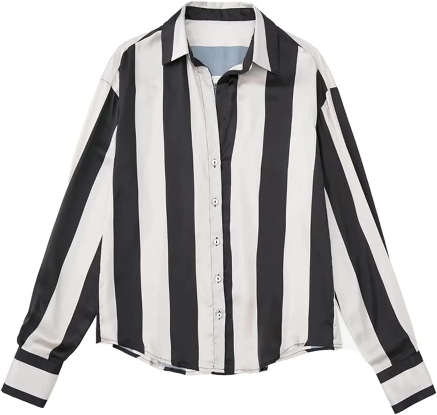 بلوز زنانه VETCS، پیراهن راه راه زنانه، پیراهن دکمه دار ساتن، تاپ زنانه آستین بلند مناسب بانوان شاغل (رنگ: چند رنگ، سایز: L)