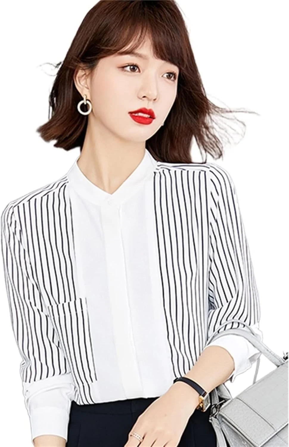 بلوز زنانه VETCS، پیراهن آستین بلند زنانه، پیراهن راه راه زنانه، بلوز زنانه (رنگ: سفید، سایز: M)