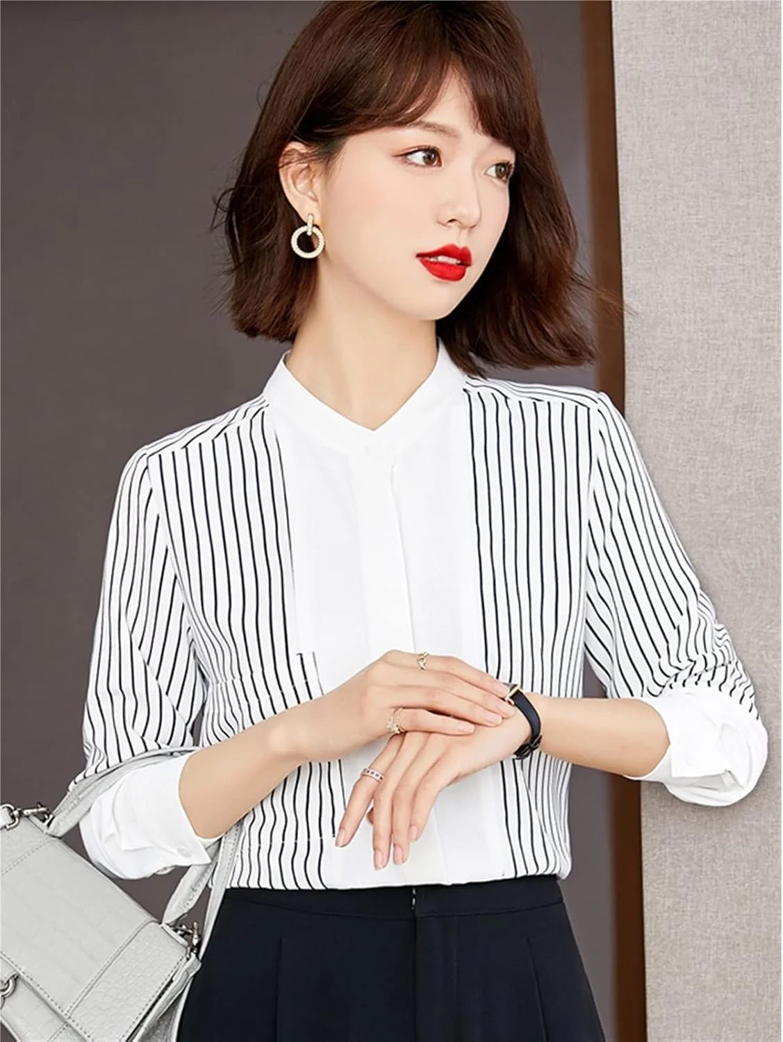 بلوز زنانه VETCS، پیراهن آستین بلند زنانه، پیراهن راه راه زنانه، بلوز زنانه (رنگ: سفید، سایز: M) بلوز زنانه VETCS، پیراهن آستین بلند زنانه، پیراهن راه راه زنانه، بلوز زنانه (رنگ: سفید، سایز: M)