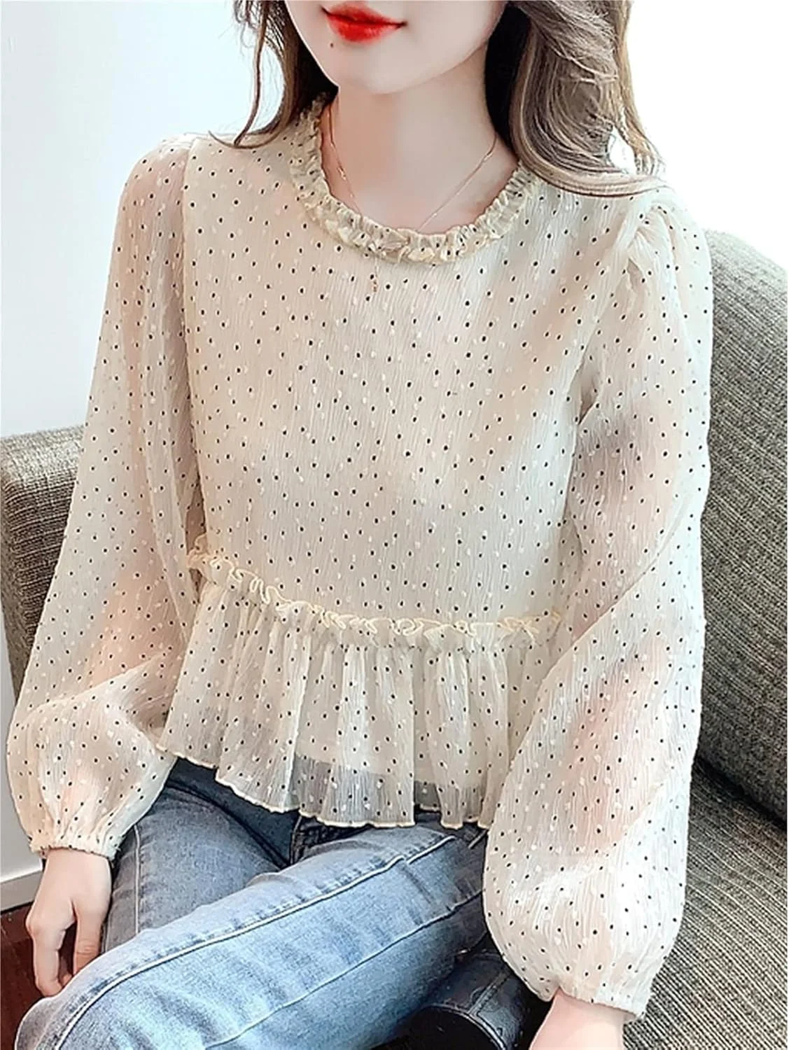 بلوز زنانه VETCS، پیراهن آستین بلند زنانه، بلوز زنانه طرح خال خالی، پیراهن زنانه بلوز زنانه VETCS، پیراهن آستین بلند زنانه، بلوز زنانه طرح خال خالی، پیراهن زنانه