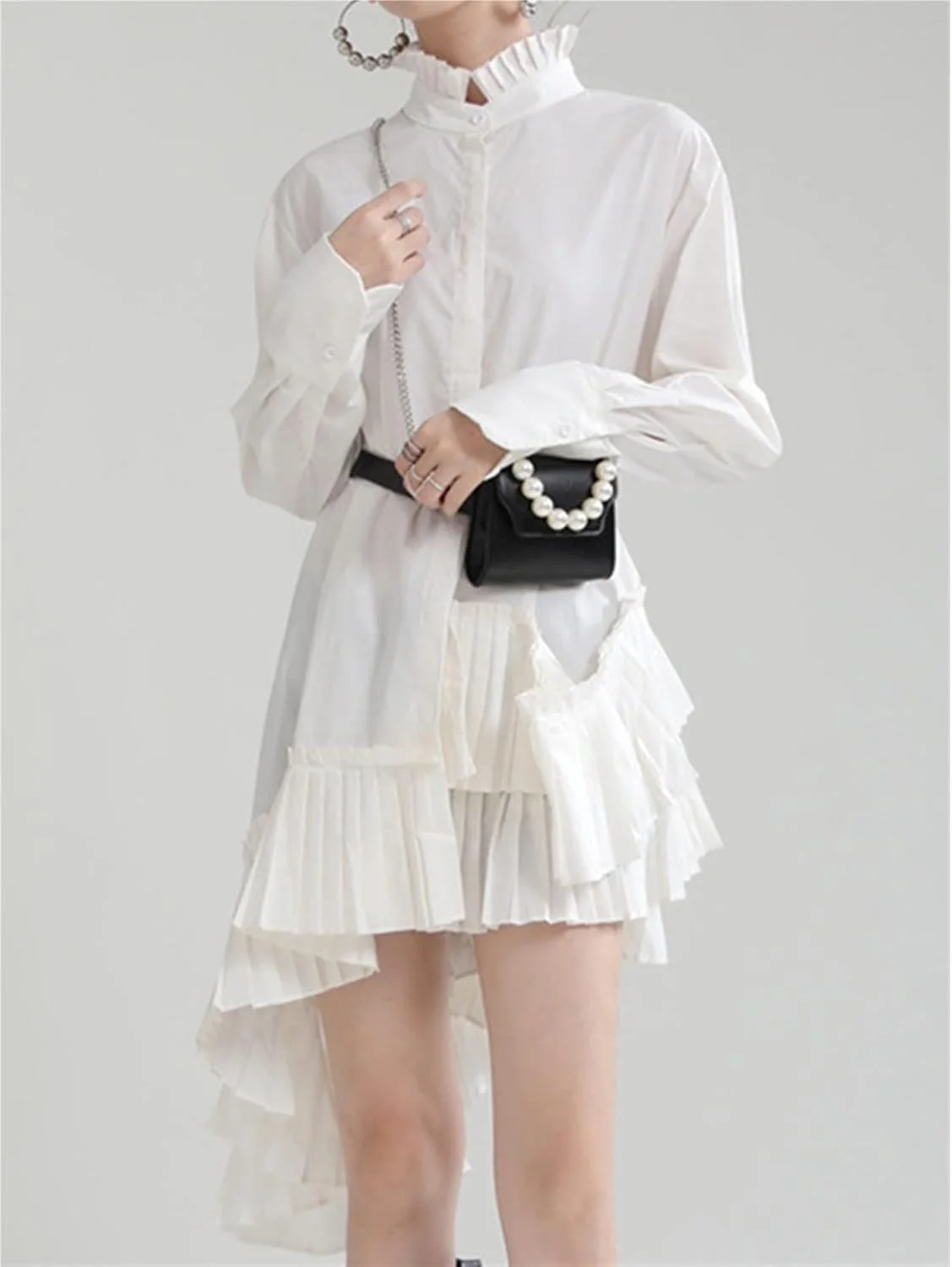 بلوز زنانه VETCS، پیراهن زنانه آستین بلند گشاد یکدست، نامتقارن، یک دکمه، بلوز چین دار زنانه بلوز زنانه VETCS، پیراهن زنانه آستین بلند گشاد یکدست، نامتقارن، یک دکمه، بلوز چین دار زنانه