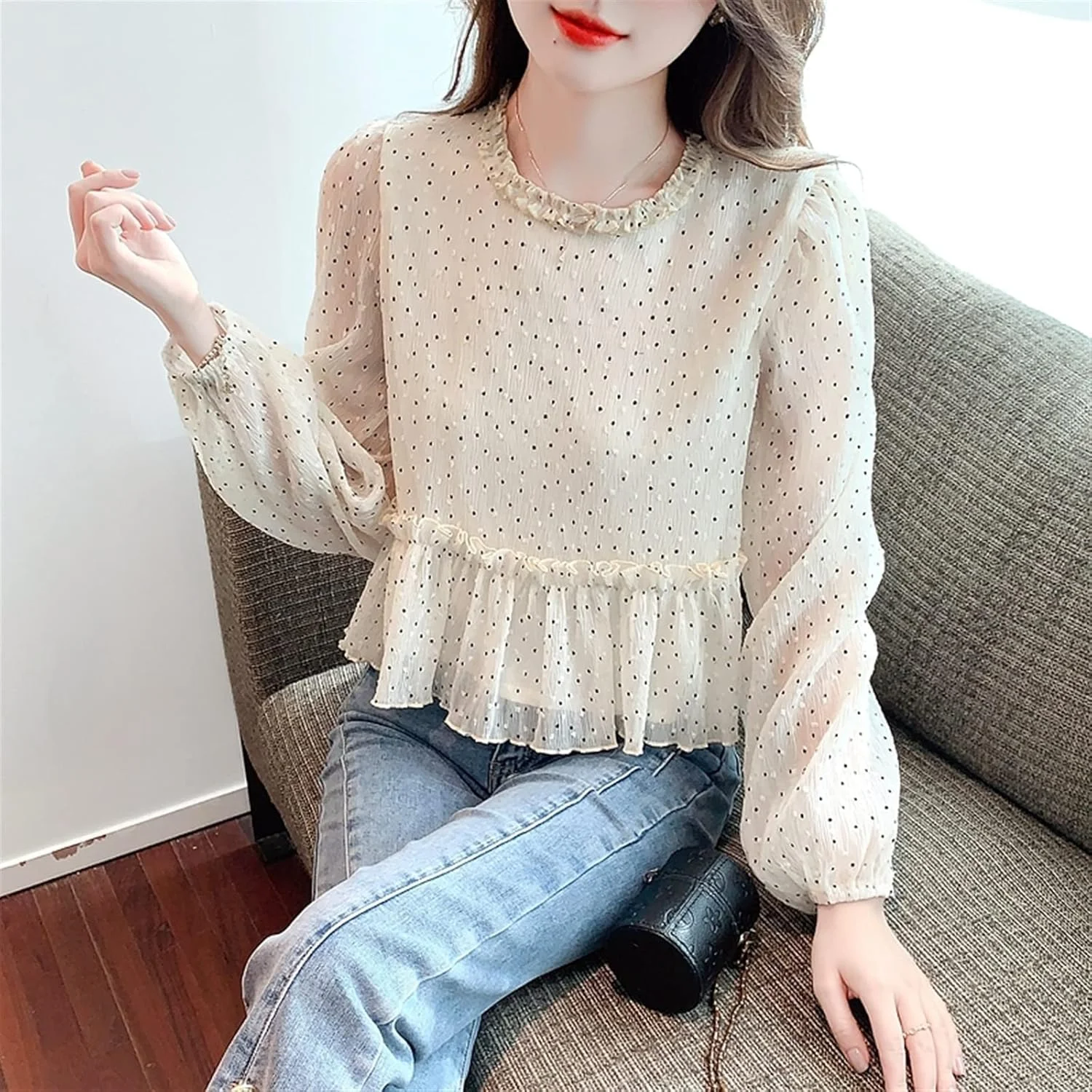 بلوز زنانه VETCS، پیراهن آستین بلند زنانه، بلوز زنانه طرح خال خالی، پیراهن زنانه بلوز زنانه VETCS، پیراهن آستین بلند زنانه، بلوز زنانه طرح خال خالی، پیراهن زنانه