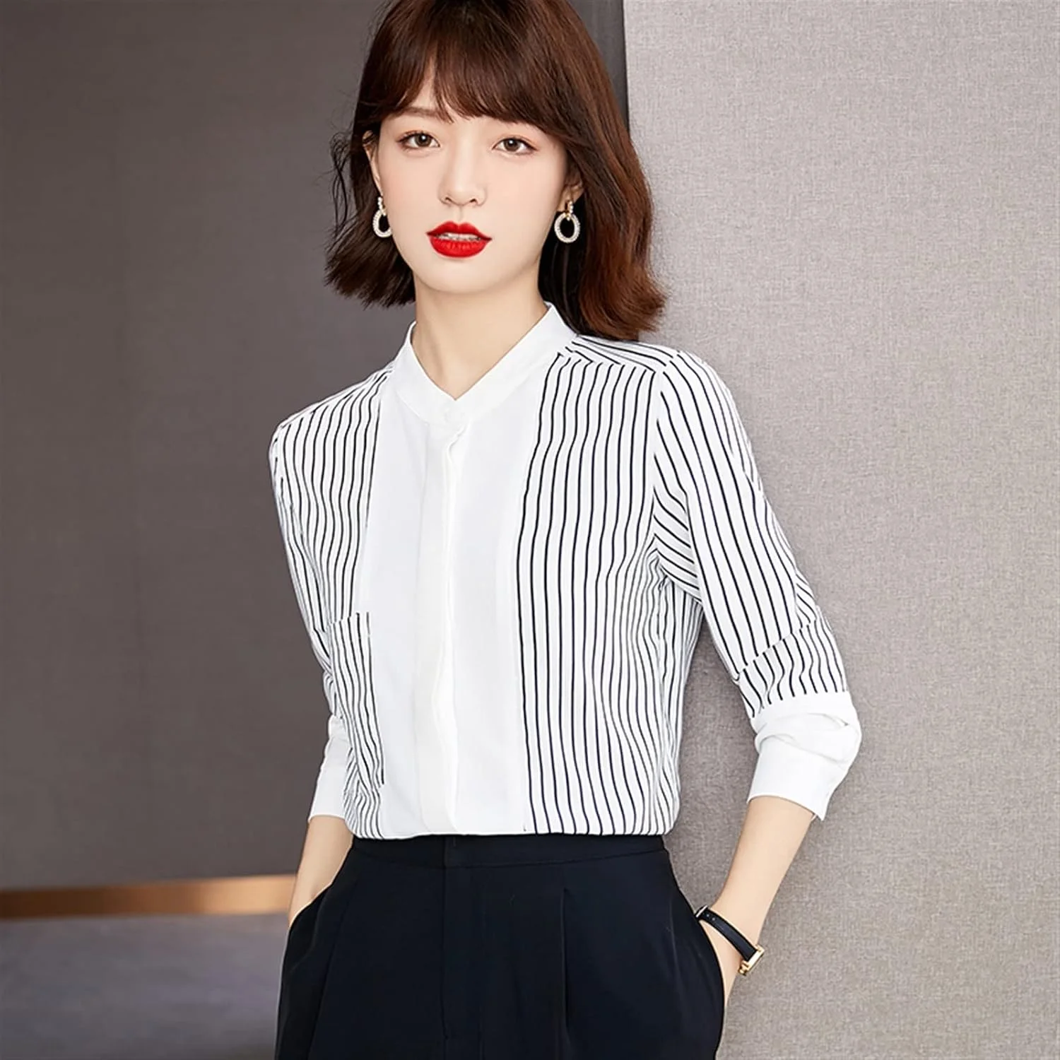 بلوز زنانه VETCS، پیراهن آستین بلند زنانه، پیراهن راه راه زنانه، بلوز زنانه (رنگ: سفید، سایز: M) بلوز زنانه VETCS، پیراهن آستین بلند زنانه، پیراهن راه راه زنانه، بلوز زنانه (رنگ: سفید، سایز: M)