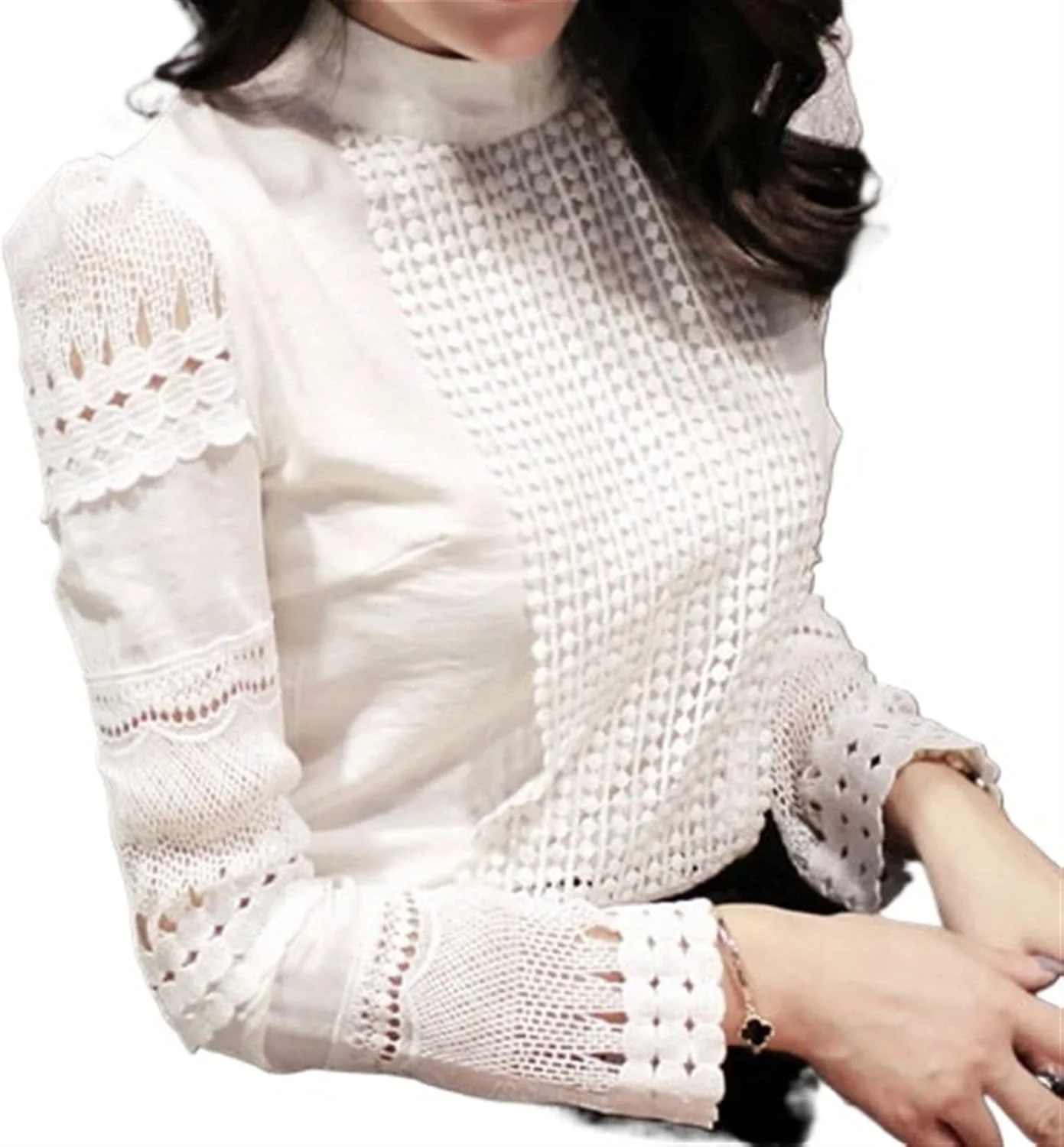 بلوز زنانه VETCS، آستین بلند، طرح گشاد، بلوز شیفون، بلوز توری زنانه (سایز: 4XL)