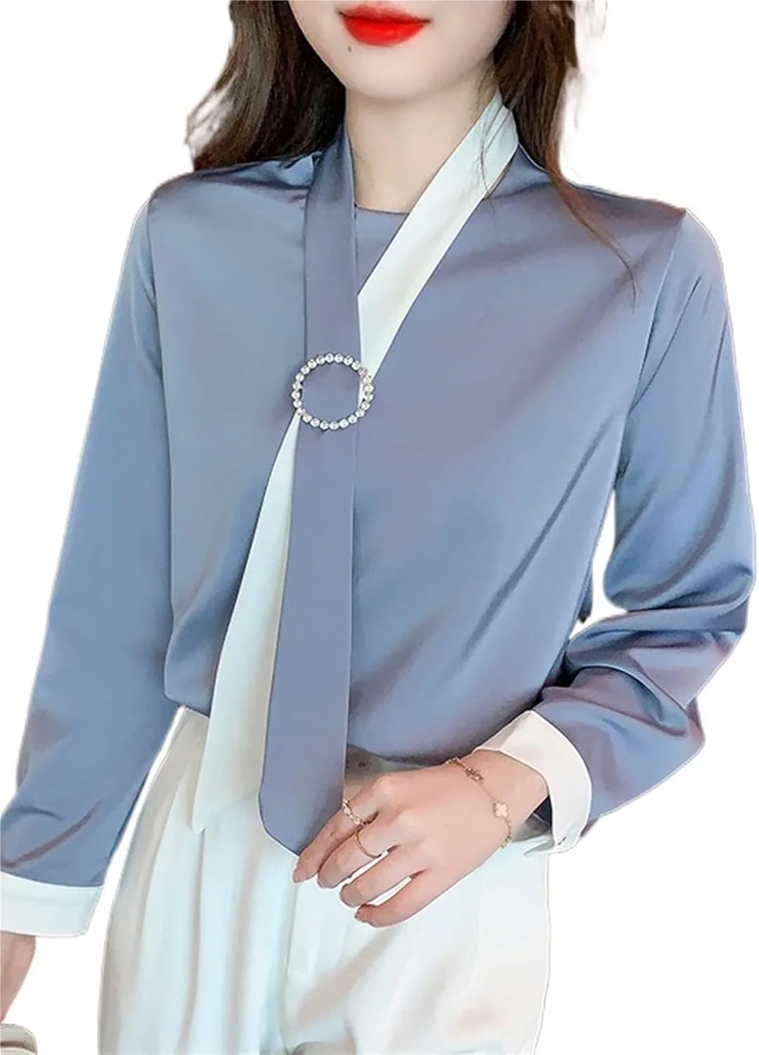 بلوز زنانه VETCS، پیراهن آستین بلند زنانه، بلوز شیفون سفید زنانه (رنگ: Hortel، سایز: M)