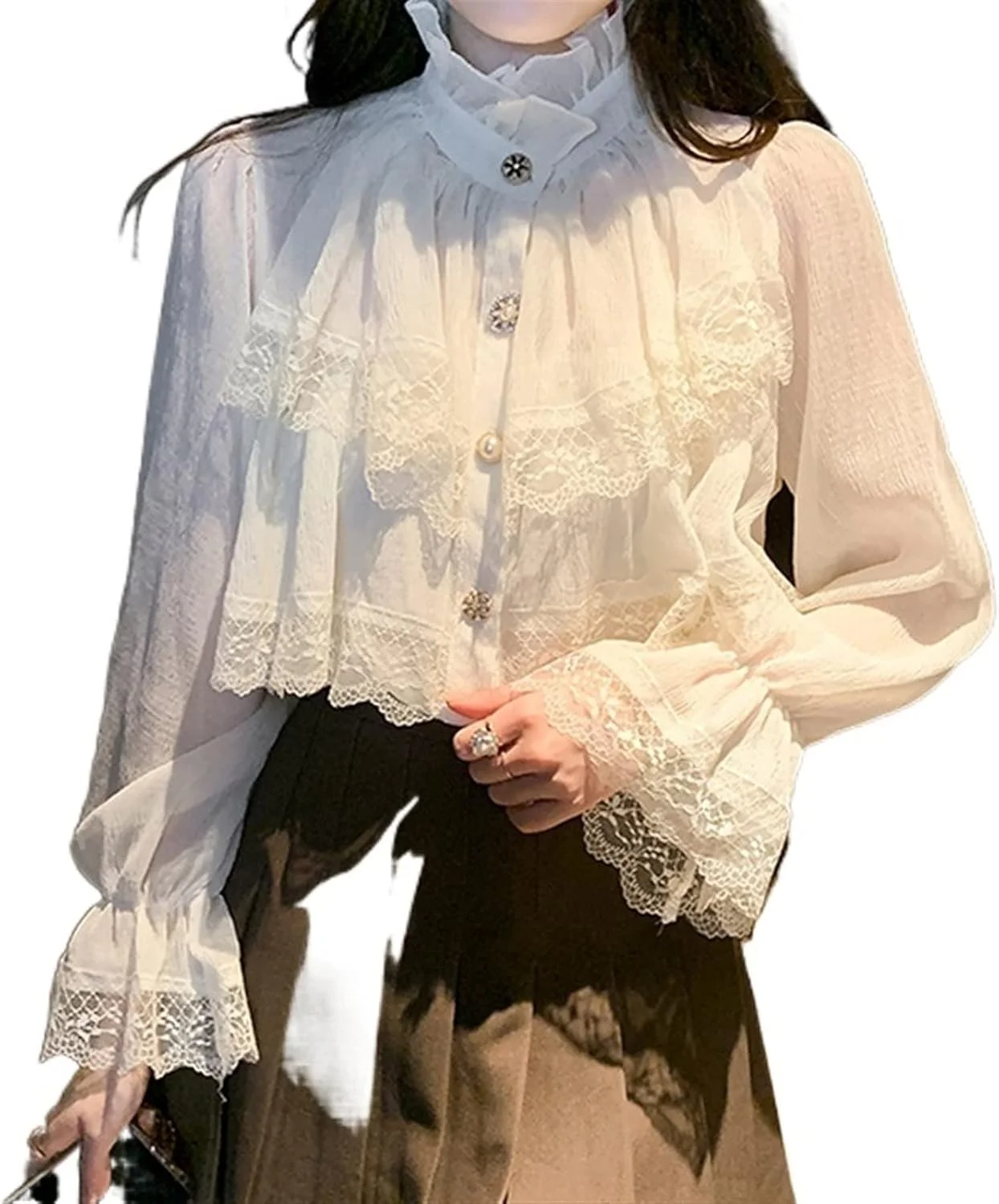 بلوز زنانه VETCS آستین بلند آستر دار، پیراهن راه راه، بلوز و شومیز زنانه (رنگ: سفید، سایز: M)