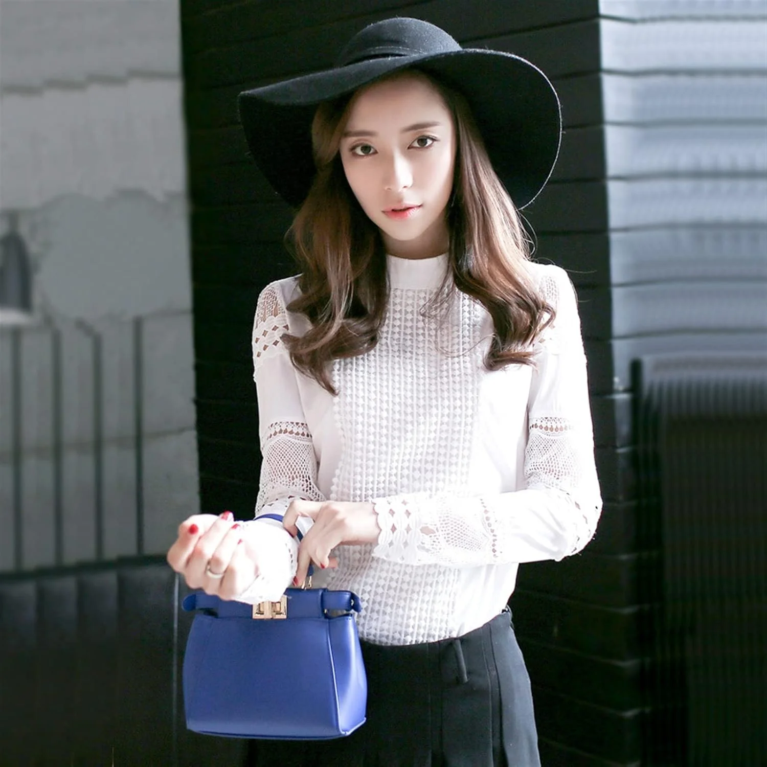 بلوز زنانه VETCS، آستین بلند، طرح گشاد، بلوز شیفون، بلوز توری زنانه (سایز: 4XL)