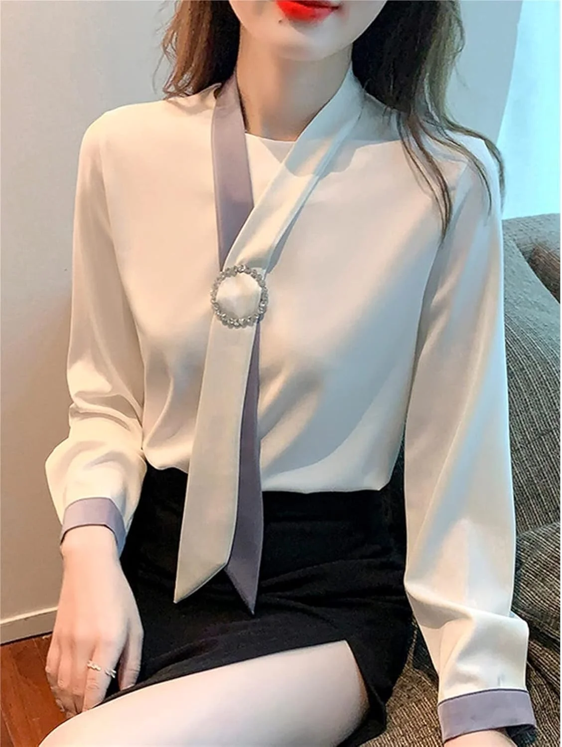 بلوز زنانه VETCS، پیراهن آستین بلند زنانه، بلوز شیفون سفید زنانه (رنگ: Hortel، سایز: M)