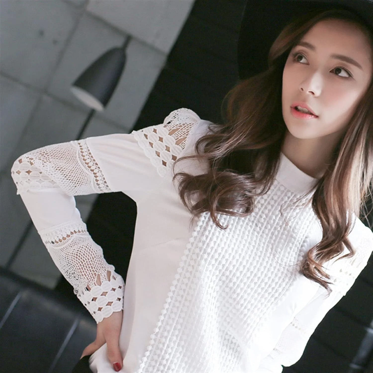 بلوز زنانه VETCS، آستین بلند، طرح گشاد، بلوز شیفون، بلوز توری زنانه (سایز: 4XL)