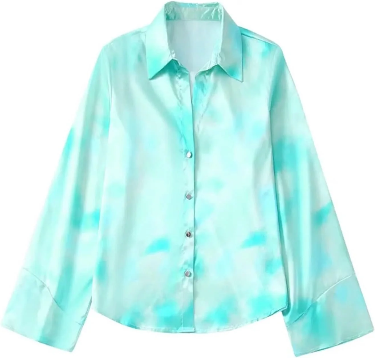 بلوز زنانه VETCS، پیراهن طرح تایلندی زنانه، بلوز آستین بلند دکمه دار، لباس زنانه، بلوز تاپ (رنگ: Hortel، سایز: XS)