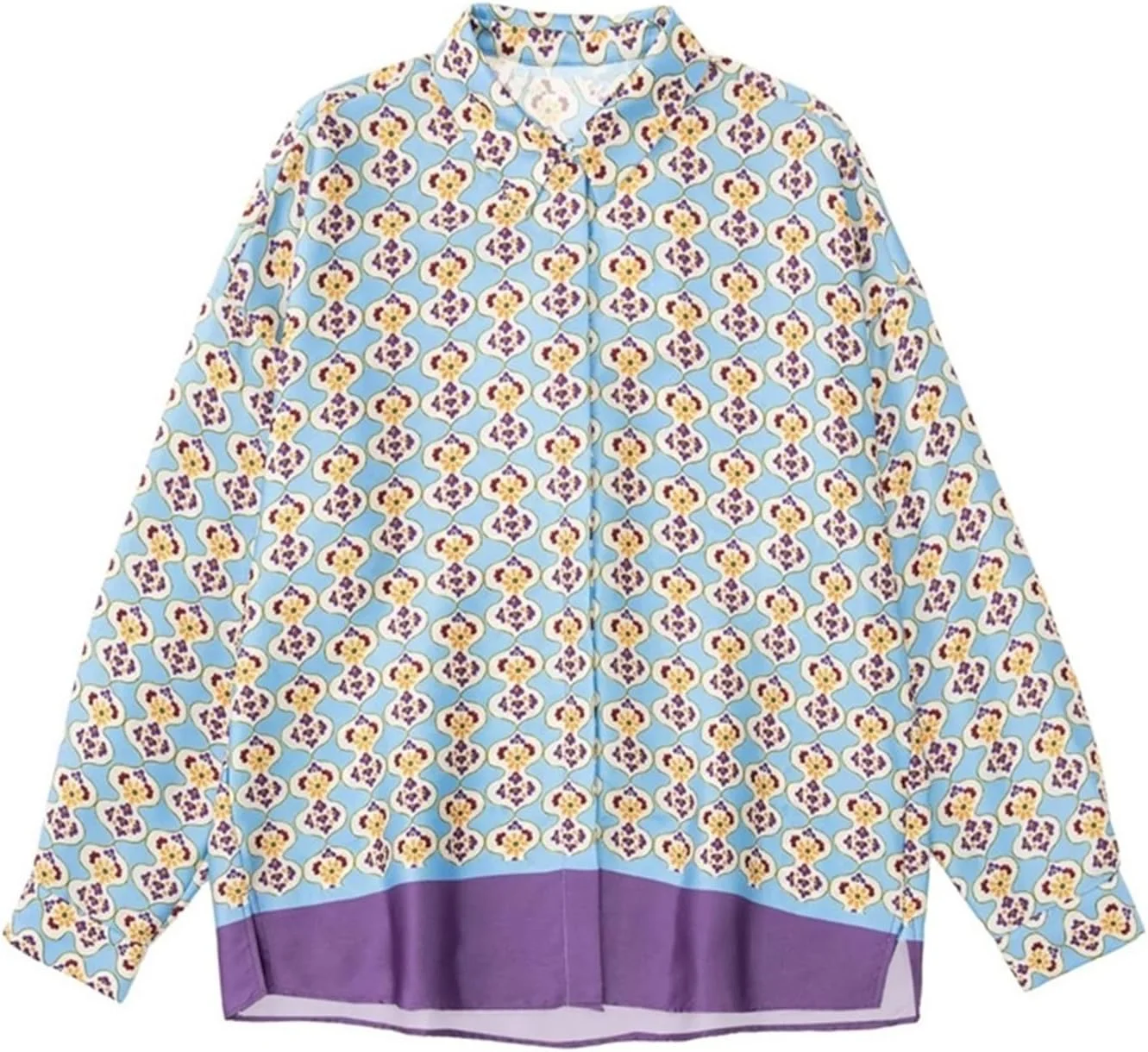 بلوز زنانه VETCS تاپ های زنانه طرح دار آستین بلند لباس زنانه پیراهن های گشاد بلوز تاپ (رنگ: Hortel، سایز: L)