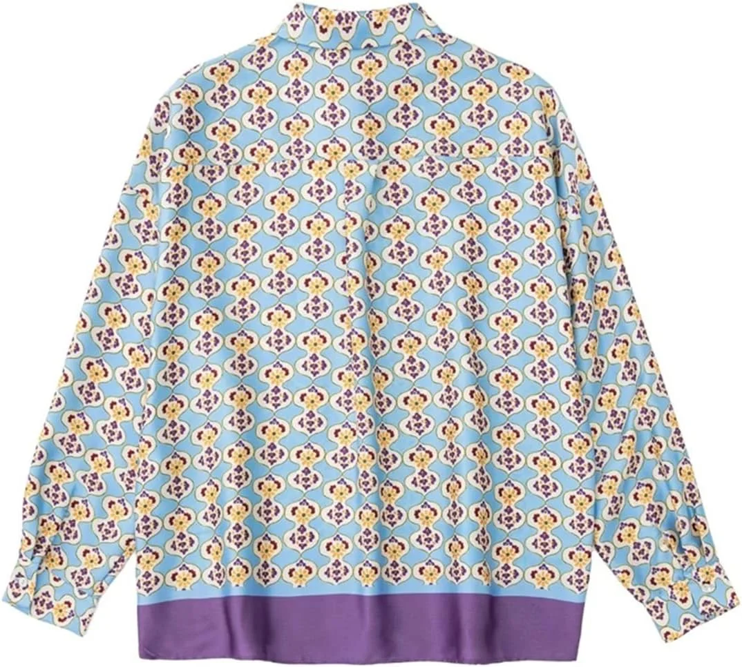 بلوز زنانه VETCS تاپ های زنانه طرح دار آستین بلند لباس زنانه پیراهن های گشاد بلوز تاپ (رنگ: Hortel، سایز: L)