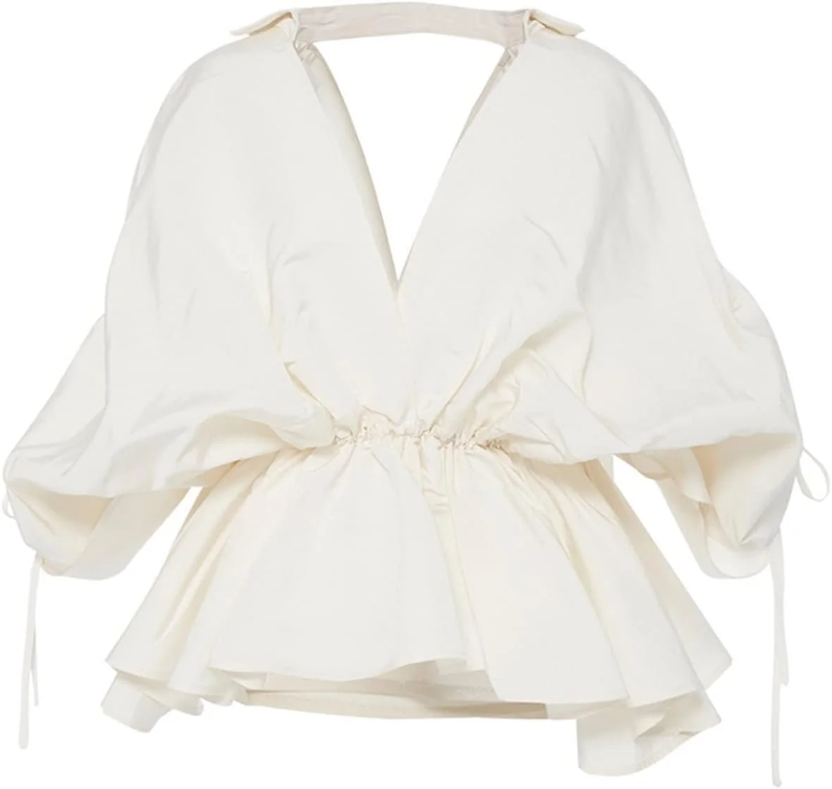بلوز زنانه VETCS، پیراهن زنانه یقه برگردان، آستین بلند، بند دار، رنگ ثابت، بلوز ساده زنانه (رنگ: سفید، سایز: S)