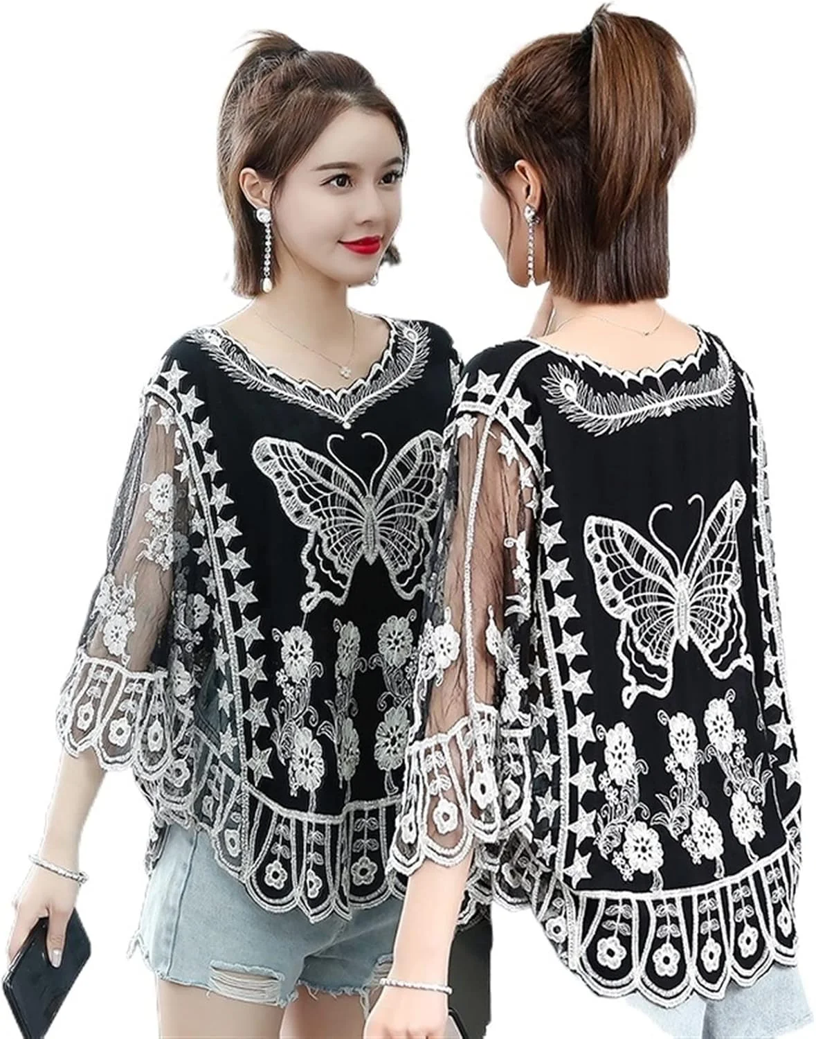 بلوز زنانه VETCS، پیراهن سفید زنانه، پیراهن و شومیز زنانه، شومیز توری، پیراهن ضد آفتاب، پیراهن رو (رنگ: سفید، سایز: تک سایز)