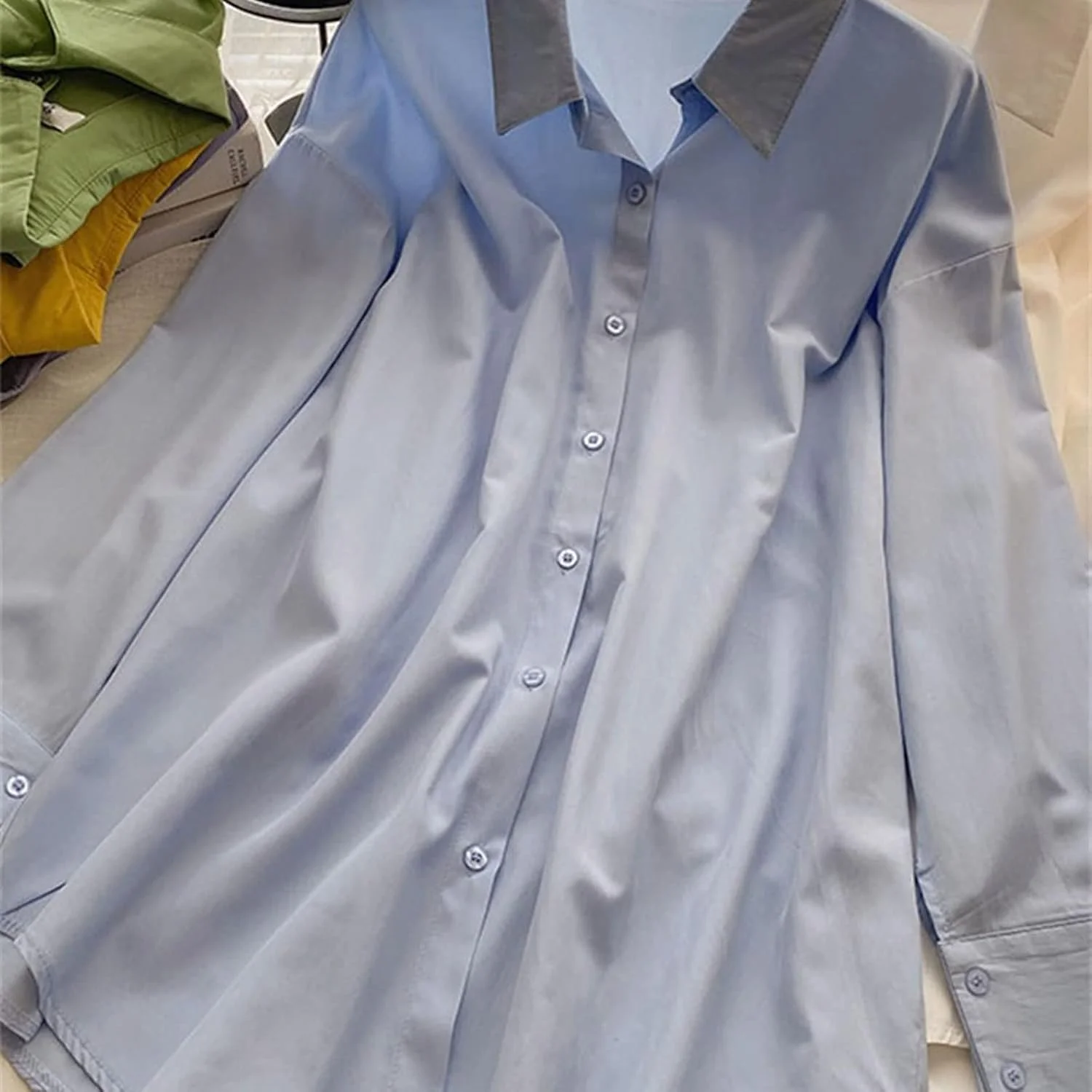 بلوز زنانه VETCS، پیراهن های بلند و بلوزهای زنانه، دکمه دار غیر رسمی، آستین بلند، یقه برگردان، تاپ های سفید زرد سبز بلوز زنانه VETCS، پیراهن های بلند و بلوزهای زنانه، دکمه دار غیر رسمی، آستین بلند، یقه برگردان، تاپ های سفید زرد سبز