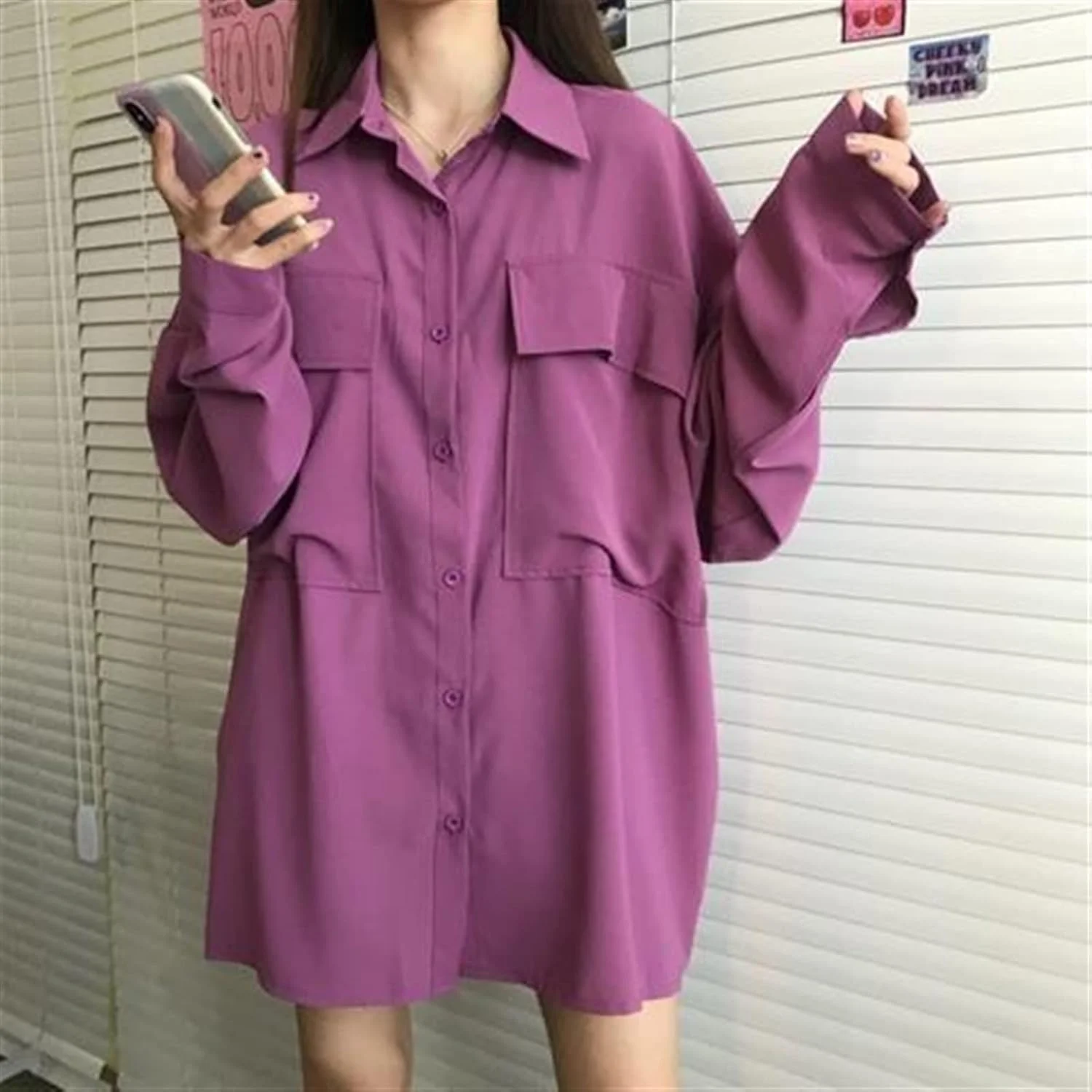 بلوز زنانه VETCS آستین بلند، پیراهن زنانه با رنگ ثابت، بلوز زنانه، پیراهن زنانه (رنگ: Hortelã، سایز: M)