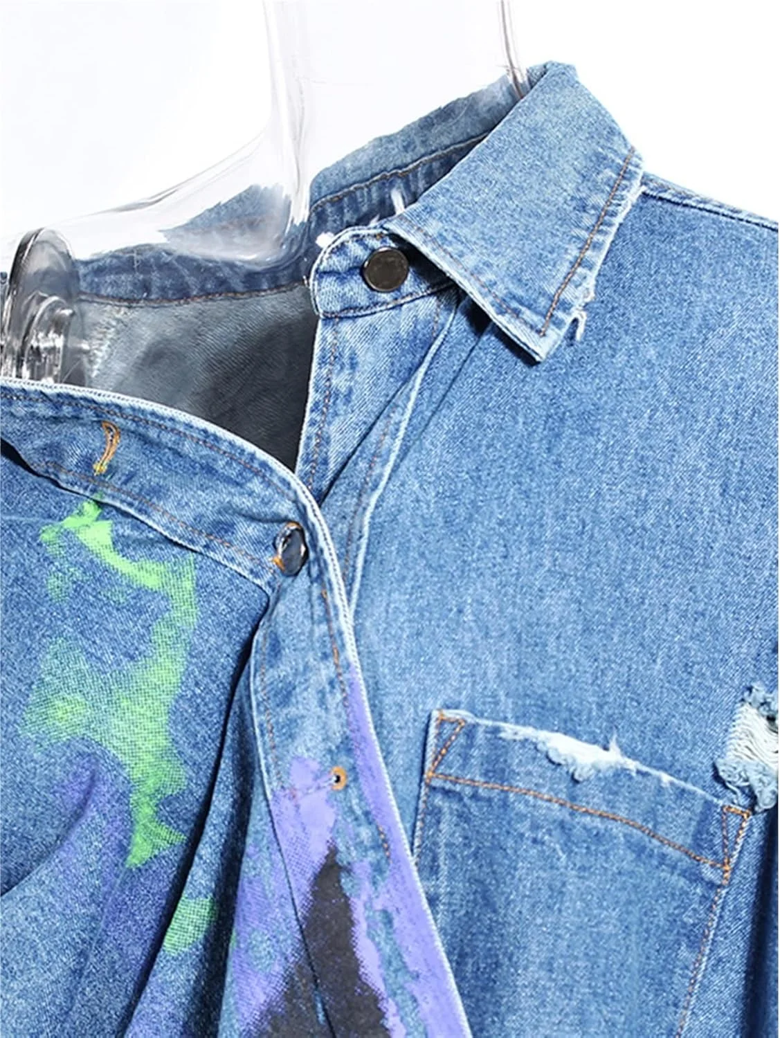 بلوز زنانه VETCS، پیراهن جین زنانه، یقه برگردان، آزاد، تک سینه، آستین بلند طرح دار، بلوز آبی زنانه (رنگ: Hortel، سایز: S) بلوز زنانه VETCS، پیراهن جین زنانه، یقه برگردان، آزاد، تک سینه، آستین بلند طرح دار، بلوز آبی زنانه (رنگ: Hortel، سایز: S)