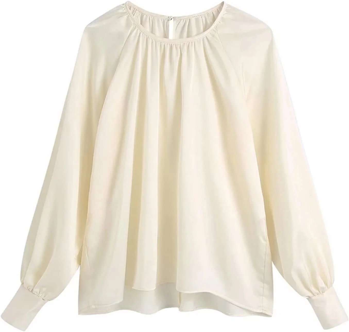 بلوز زنانه VETCS، پیراهن های ساتن ابریشمی زنانه، بلوزهای آستین بلند زنانه، لباس زنانه، بلوز بژ گشاد و ساده مناسب بانوان شاغل (رنگ: بژ، سایز: M)