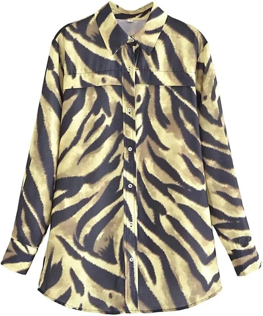 بلوز زنانه VETCS، پیراهن طرح دار، تاپ زنانه تک سینه، آستین بلند، لباس زنانه (رنگ: چند رنگ، سایز: M)