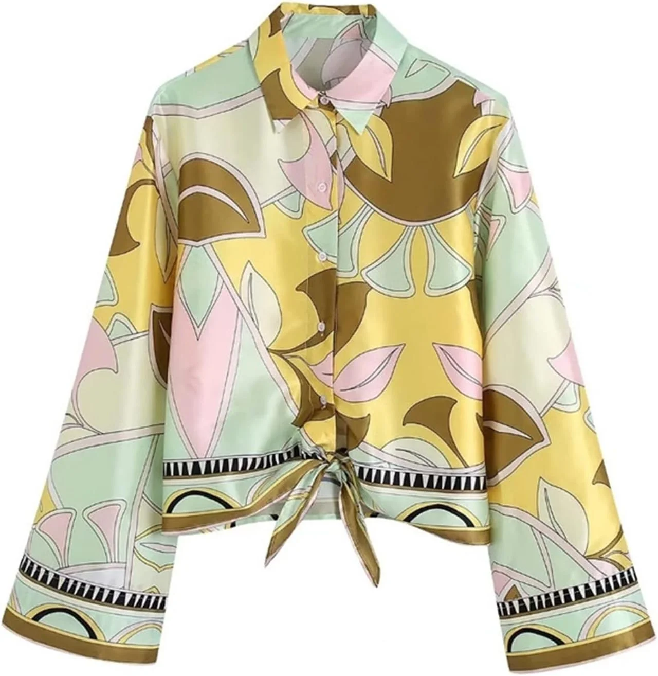 بلوز زنانه VETCS، پیراهن زنانه دکمه دار طرح دار، بلوز زنانه آستین بلند پاپیونی، بلوز و شومیز زنانه (رنگ: چند رنگ، سایز: L)