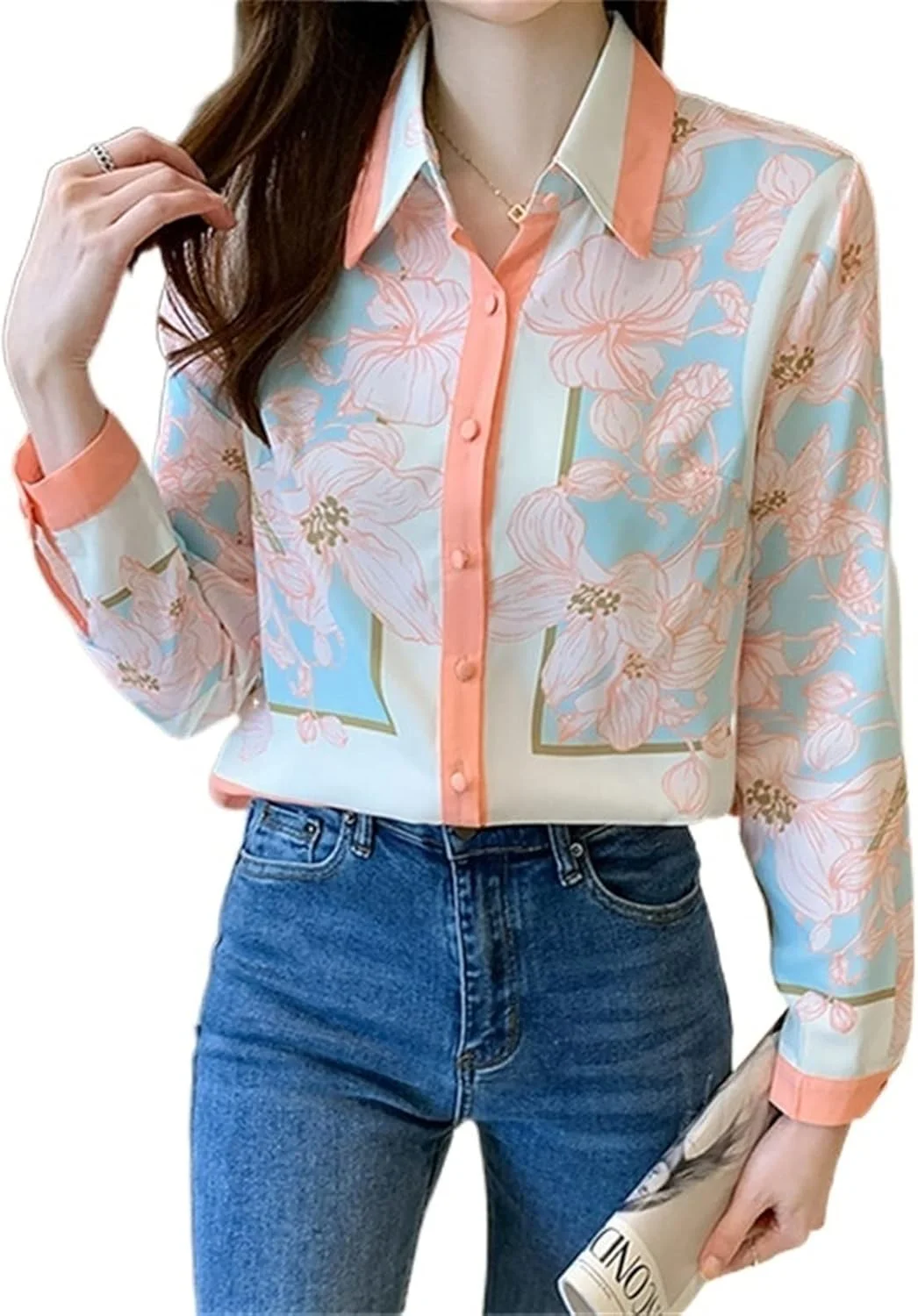 بلوز زنانه VETCS، پیراهن طرح دار زنانه، بلوز زنانه، پیراهن آستین بلند (سایز: XL)