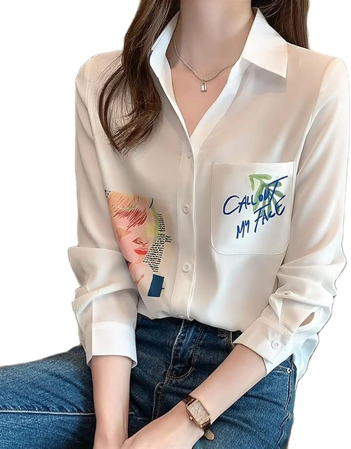 بلوز زنانه VETCS، پیراهن طرح دار زنانه، بلوز زنانه، پیراهن آستین بلند (سایز: S)