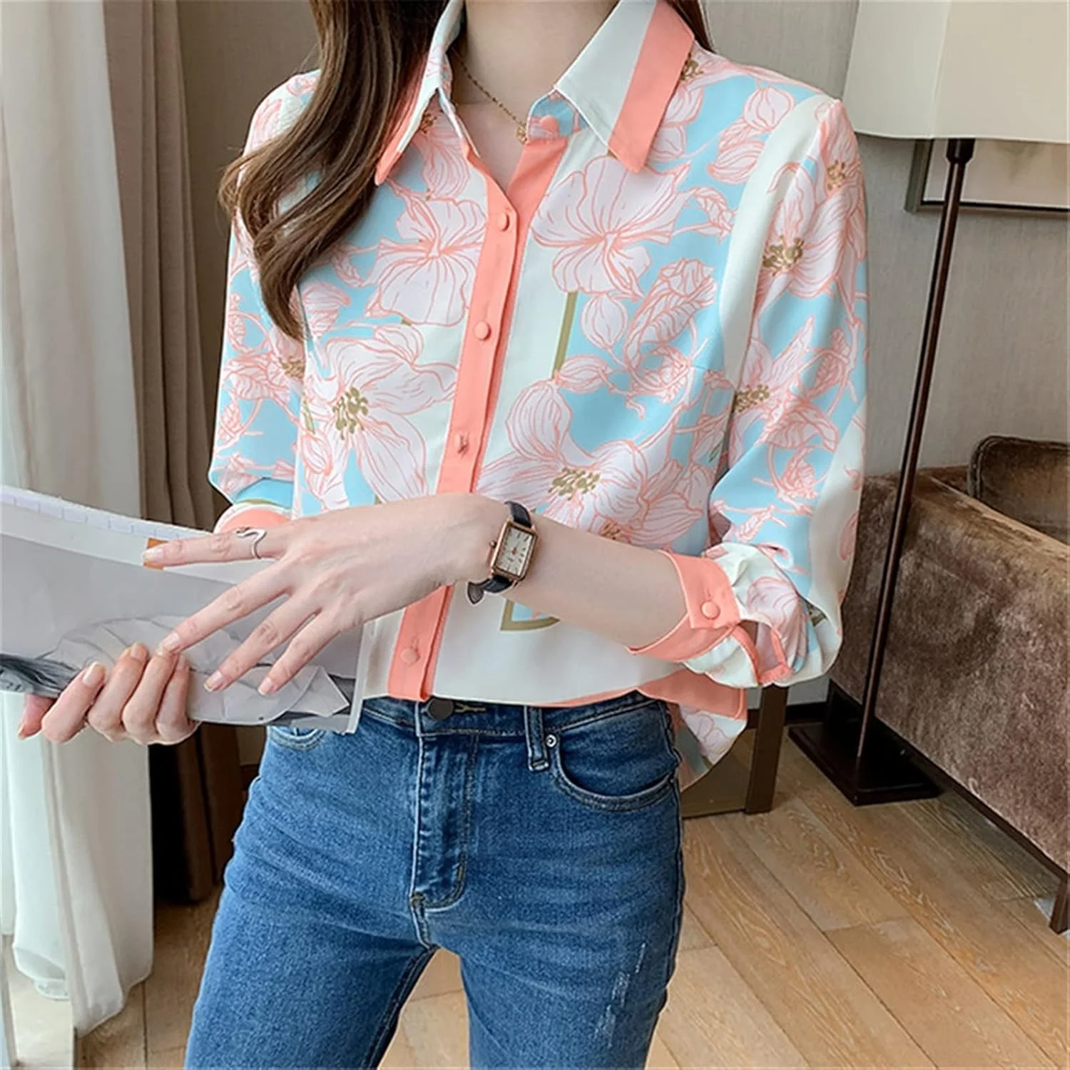 بلوز زنانه VETCS، پیراهن طرح دار زنانه، بلوز زنانه، پیراهن آستین بلند (سایز: XL) بلوز زنانه VETCS، پیراهن طرح دار زنانه، بلوز زنانه، پیراهن آستین بلند (سایز: XL)