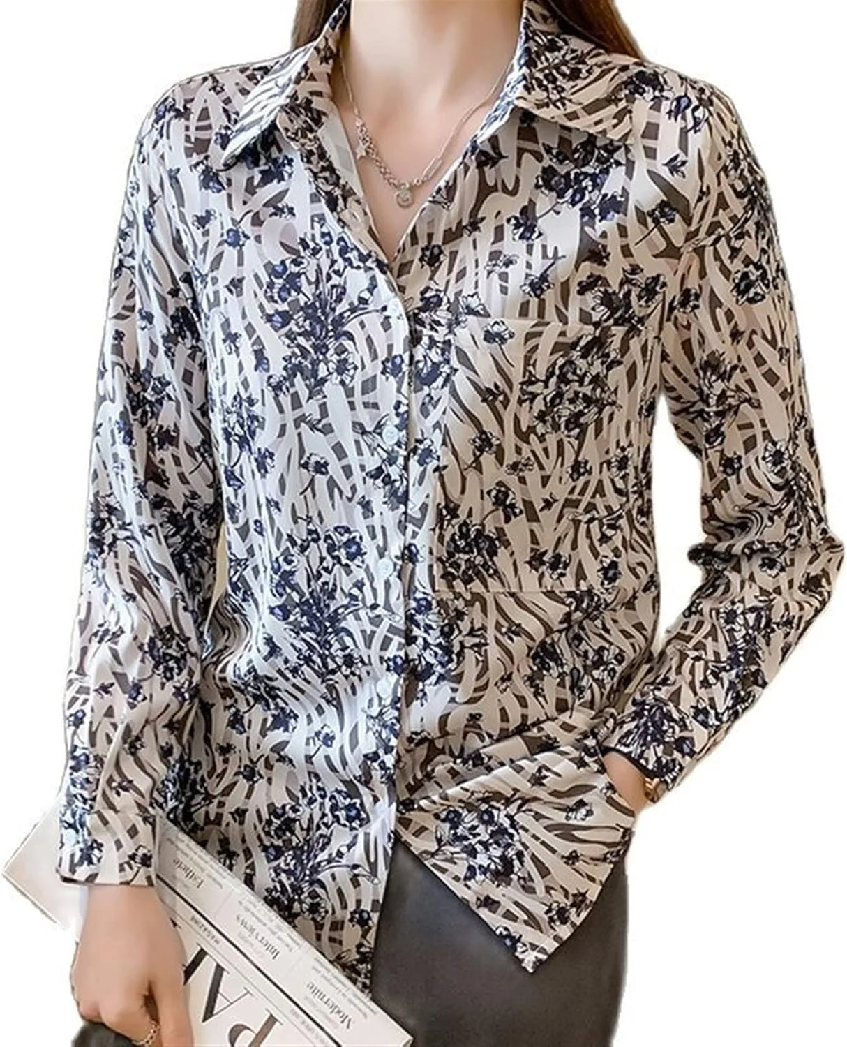 بلوز زنانه VETCS طرح دار، پیراهن زنانه، بلوز زنانه آستین بلند (سایز: L)