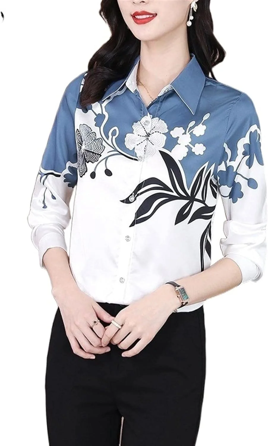 بلوز زنانه VETCS طرح دار، پیراهن نازک زنانه یقه دار، دکمه دار، مدل لوله ای راسته با استایل کژوال (رنگ: سفید، سایز: XXL)