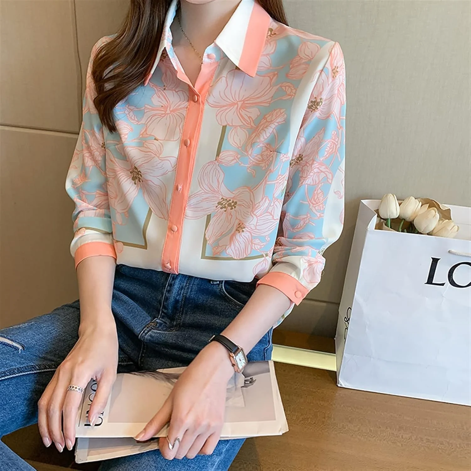 بلوز زنانه VETCS، پیراهن طرح دار زنانه، بلوز زنانه، پیراهن آستین بلند (سایز: XL) بلوز زنانه VETCS، پیراهن طرح دار زنانه، بلوز زنانه، پیراهن آستین بلند (سایز: XL)