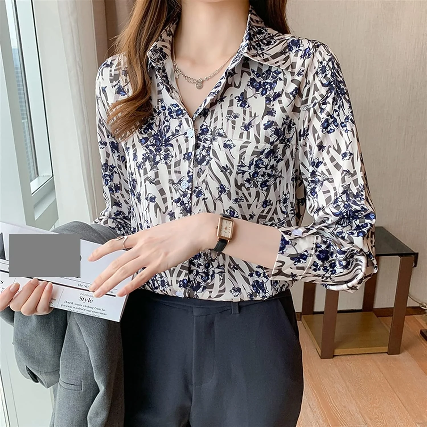 بلوز زنانه VETCS طرح دار، پیراهن زنانه، بلوز زنانه آستین بلند (سایز: L) بلوز زنانه VETCS طرح دار، پیراهن زنانه، بلوز زنانه آستین بلند (سایز: L)