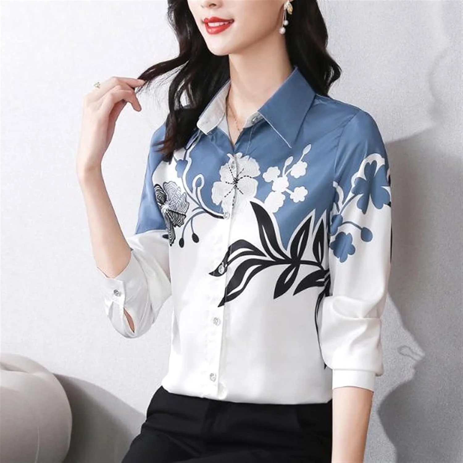 بلوز زنانه VETCS طرح دار، پیراهن نازک زنانه یقه دار، دکمه دار، مدل لوله ای راسته با استایل کژوال (رنگ: سفید، سایز: XXL)