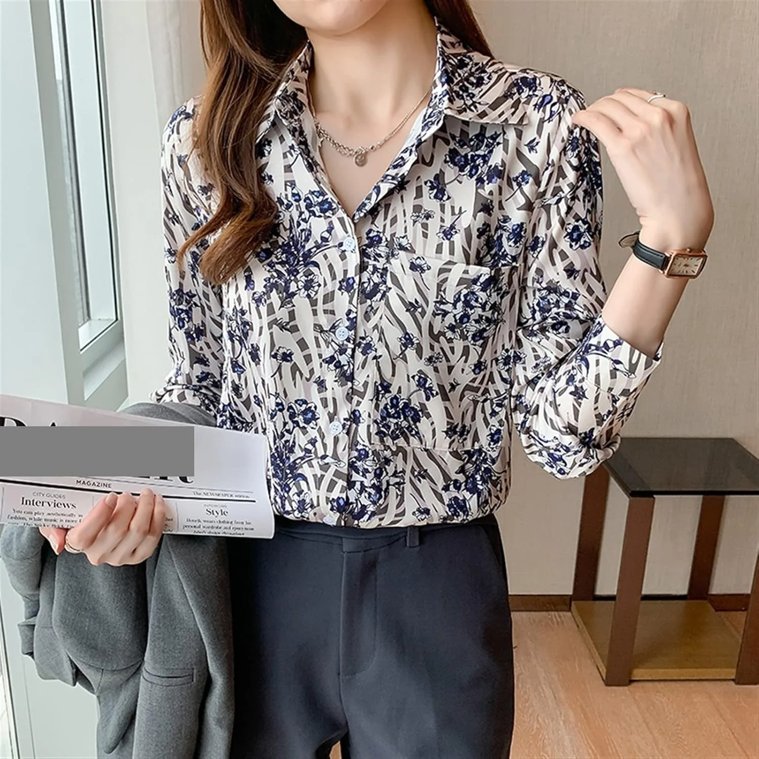 بلوز زنانه VETCS طرح دار، پیراهن زنانه، بلوز زنانه آستین بلند (سایز: L) بلوز زنانه VETCS طرح دار، پیراهن زنانه، بلوز زنانه آستین بلند (سایز: L)