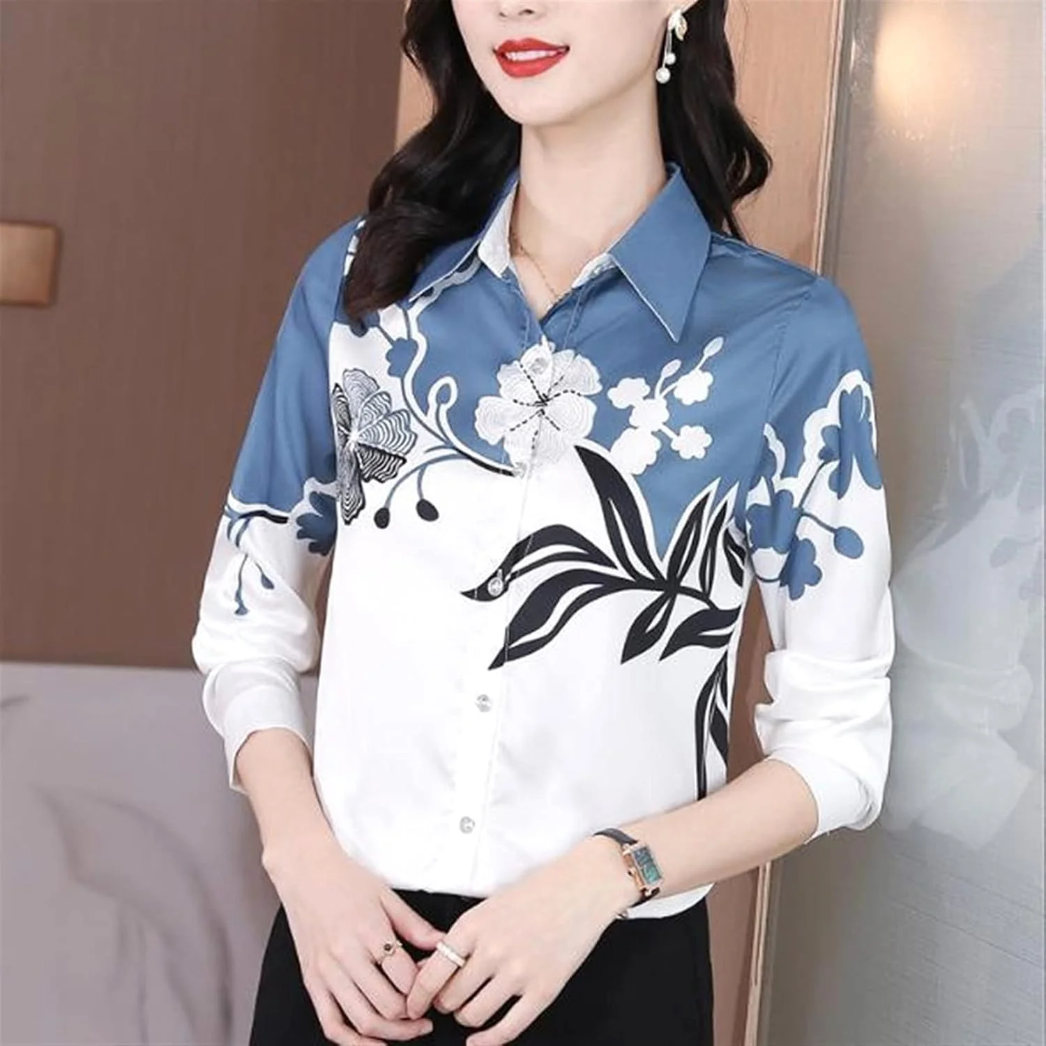 بلوز زنانه VETCS طرح دار، پیراهن نازک زنانه یقه دار، دکمه دار، مدل لوله ای راسته با استایل کژوال (رنگ: سفید، سایز: XXL)