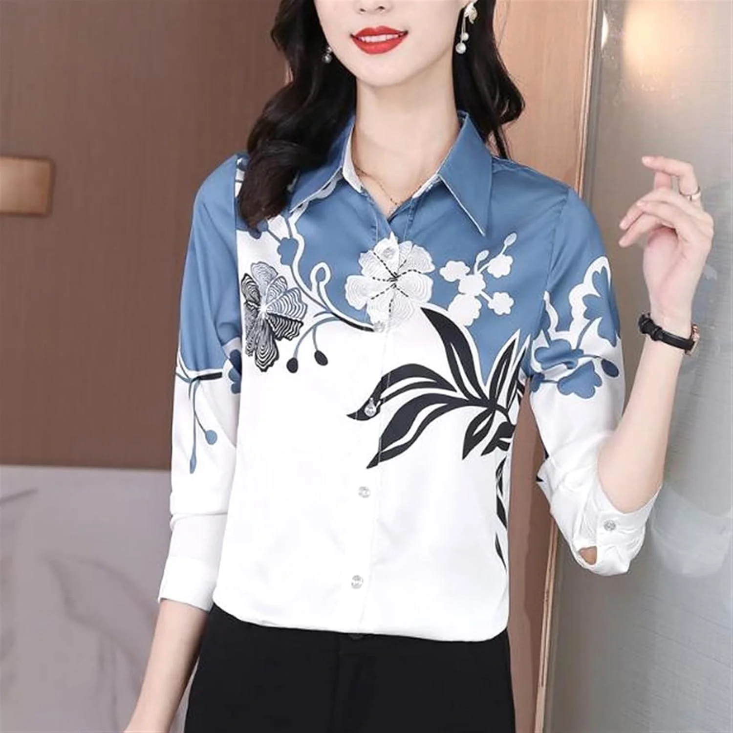 بلوز زنانه VETCS طرح دار، پیراهن نازک زنانه یقه دار، دکمه دار، مدل لوله ای راسته با استایل کژوال (رنگ: سفید، سایز: XXL)