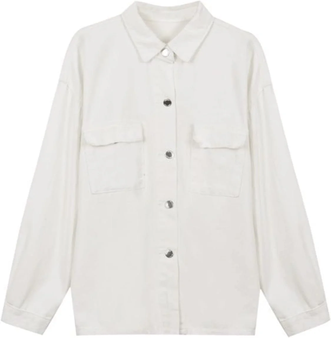 بلوز زنانه VETCS، پیراهن رنگ ثابت، یقه برگردان، جیب دکمه دار، لوله ای راسته گشاد، لباس خیابانی غیر رسمی و سبک زنانه (رنگ: سفید، سایز: XXL)