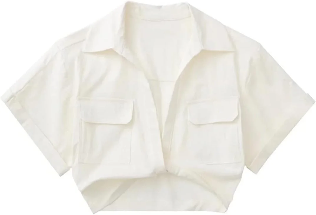 بلوز زنانه VETCS، تاپ زنانه، پیراهن سفید کوتاه، آستین کوتاه، لباس زنانه گشاد، پیراهن های غیر رسمی (رنگ: سفید، سایز: L)