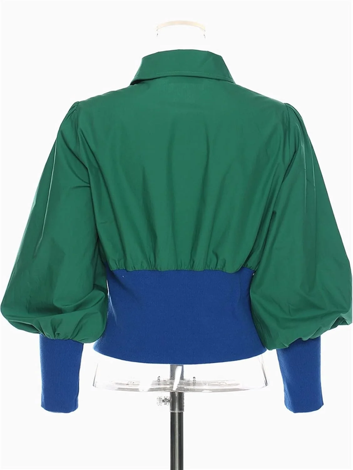 بلوز زنانه VETCS، پیراهن زنانه، طرح تکه دوزی، رنگ متضاد، تک دکمه، آستین بلند (رنگ: آبی تیره، سایز: S)