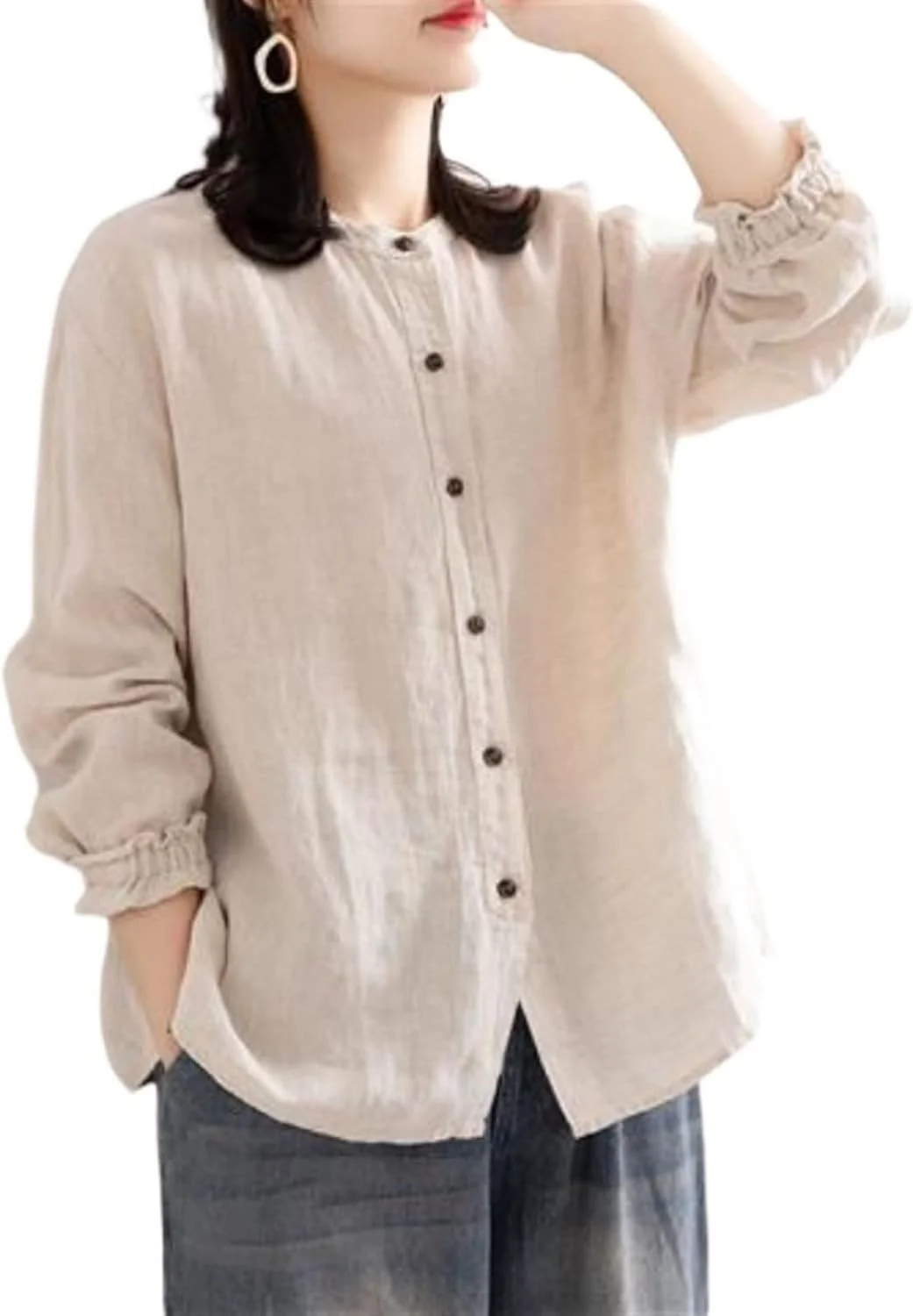 بلوز زنانه VETCS پیراهن نخی زنانه بلوز زنانه هاراجوکو پیراهن زنانه شیک پیراهن آستین بلند زنانه یک تکه (رنگ: سفید، سایز: XL)