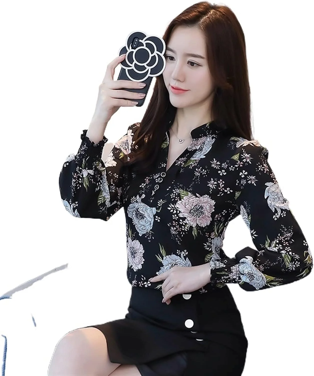 بلوز زنانه VETCS آستین بلند، پیراهن شیک، طرح دار، سایز بزرگ، مدل مجلسی و اداری، پیراهن زنانه، لباس شیفون (رنگ: Hortel، سایز: XL)