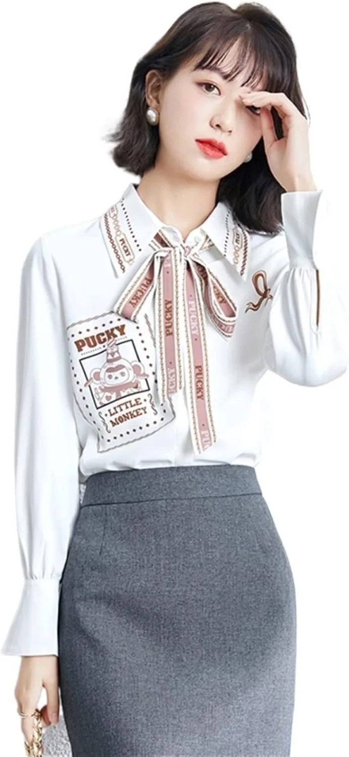 بلوز زنانه VETCS طرح دار یقه برگردان آستین بلند (سایز: L)