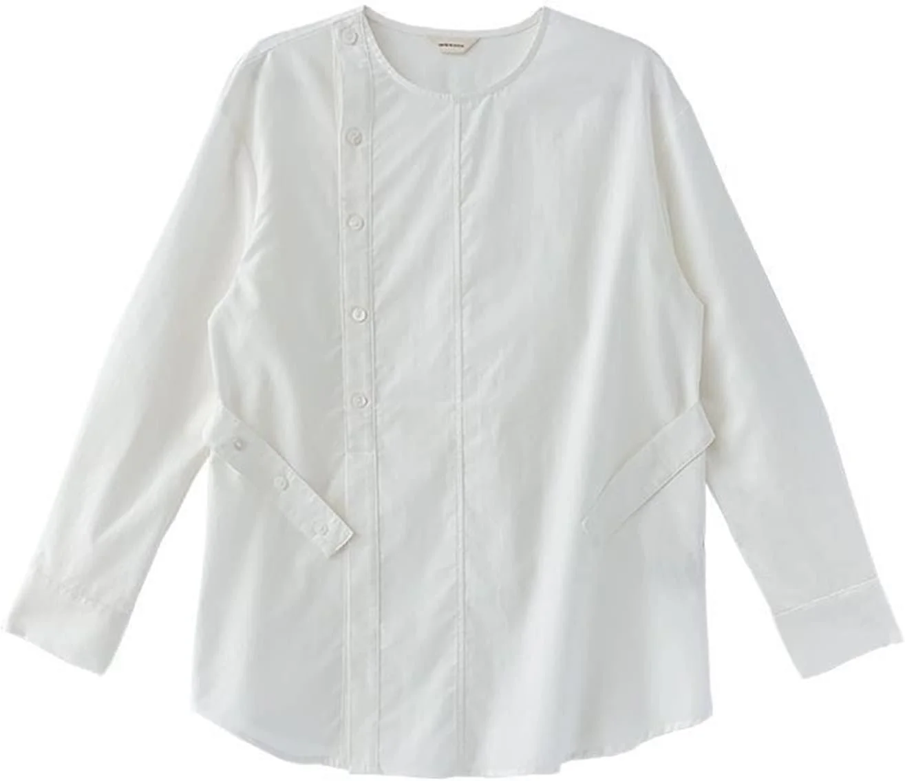 بلوز زنانه VETCS، پیراهن یقه گرد، گشاد، تک سینه مایل، آستین بلند، بلوز بانداژی زنانه (رنگ: سفید، سایز: تک سایز)